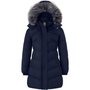 Women's Dark Blue Waterproof Winter Warm Long Quilted Puffer Jacket Coat